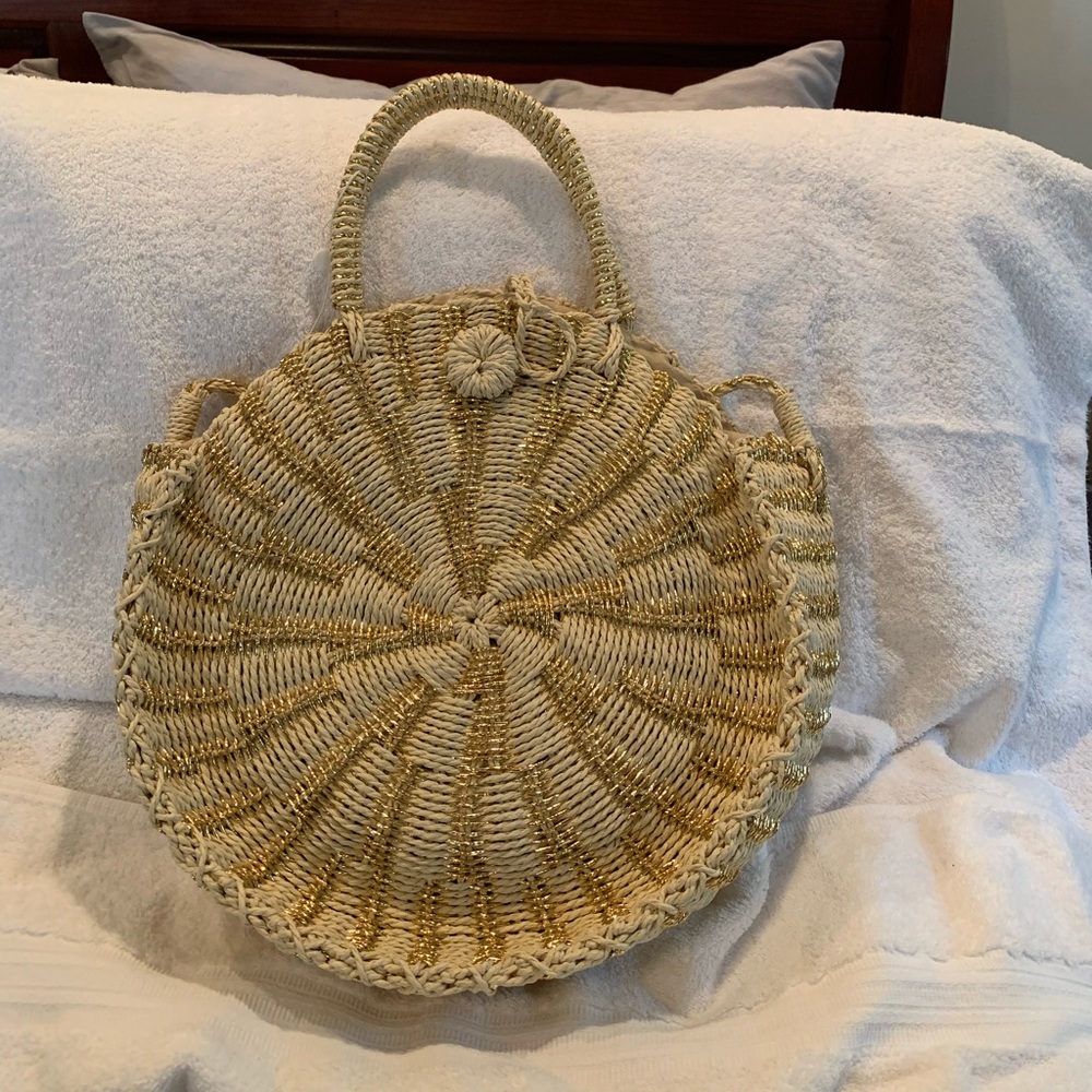 Mudpie straw/gold circle bag